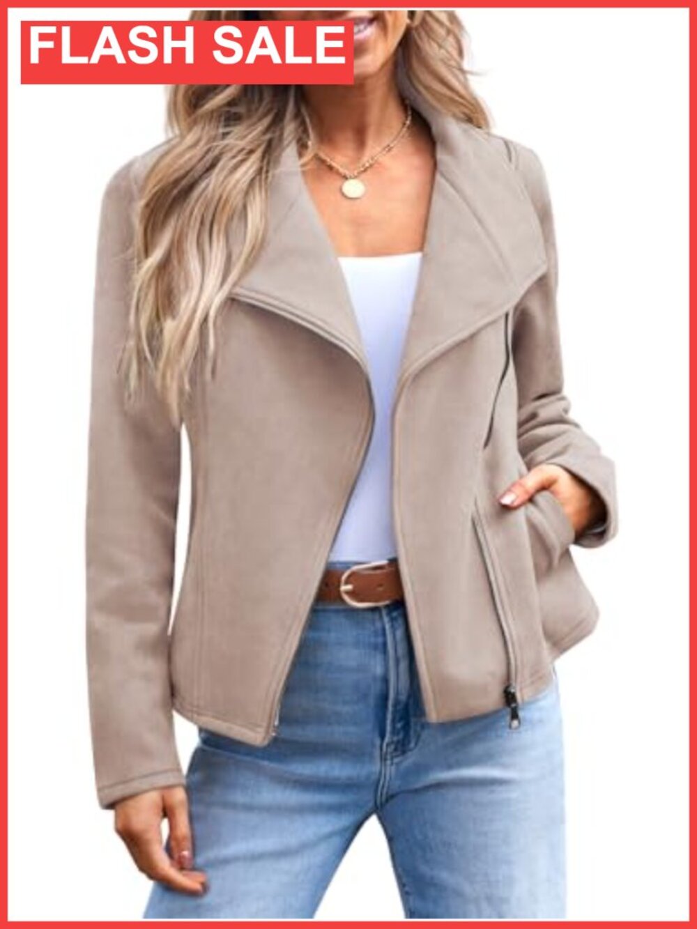 Faux Suede Lightweight Moto Jacket Wipe-Clean Fall Layer